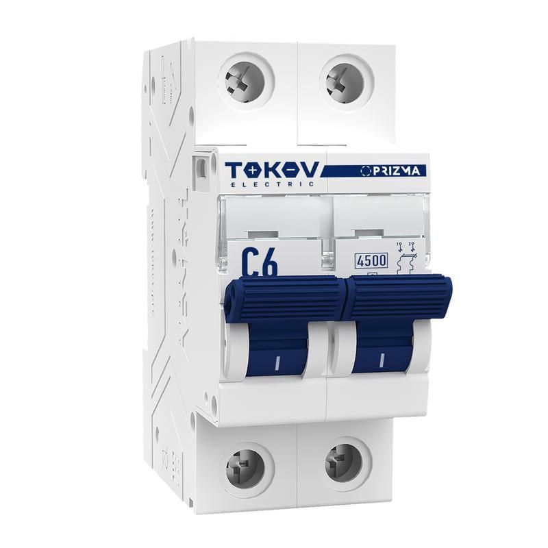 выключатель автоматический модульный 2п c 6а 4.5ка prizma tokov electric tke-pz45-mcbi-2-6-c от BTSprom.by