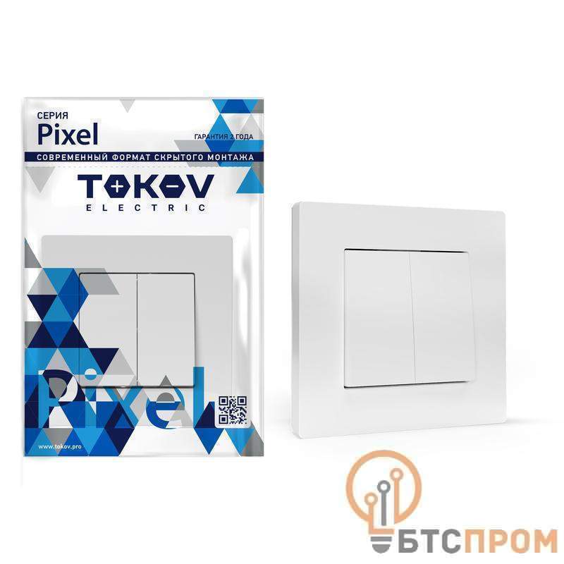  Выключатель 2-кл. СП Pixel 10А IP20 в сборе бел. TOKOV ELECTRIC TKE-PX-V2F-C01 фото в каталоге от BTSprom.by