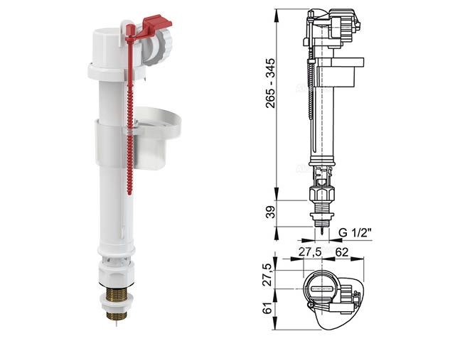впускной механизм с нижней подводкой и металлической резьбой 1/2, alcaplast a18-1/2-bl-01 от BTSprom.by