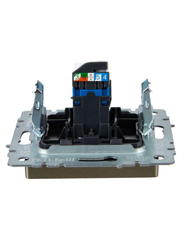 Розетка компьютерная СП RJ45 кат.6 BRITE РК11-БрШ механизм шампань IEK BR-K10-2-K37 фото в каталоге от BTSprom.by