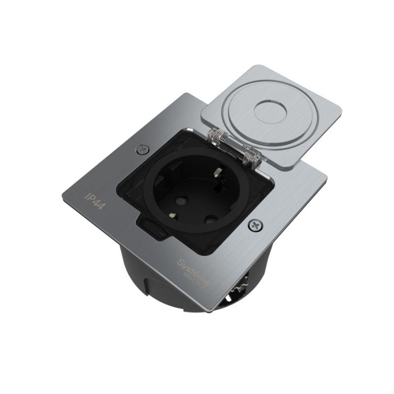 лючок multidesk mdk21 с розеткой 2p+e 16а 250в ip44 с монтажной коробкой для стены фальшпола стола серебр. se mdk21102sa от BTSprom.by
