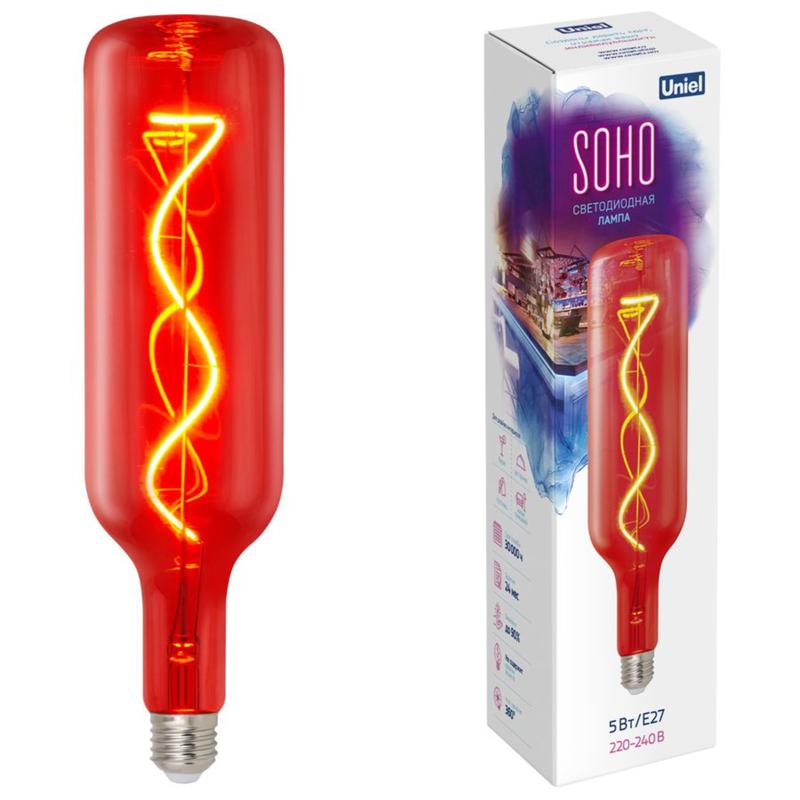 лампа светодиодная led-sf21-5w/soho/e27/cw red gls77rd soho красн. колба спиральный филамент картон uniel ul-00007626 от BTSprom.by