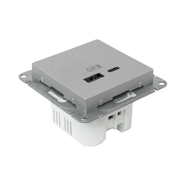  Розетка СП Эпика USB-A+С механизм алюм. EKF UP1-SOA-USBA+USBC фото в каталоге от BTSprom.by