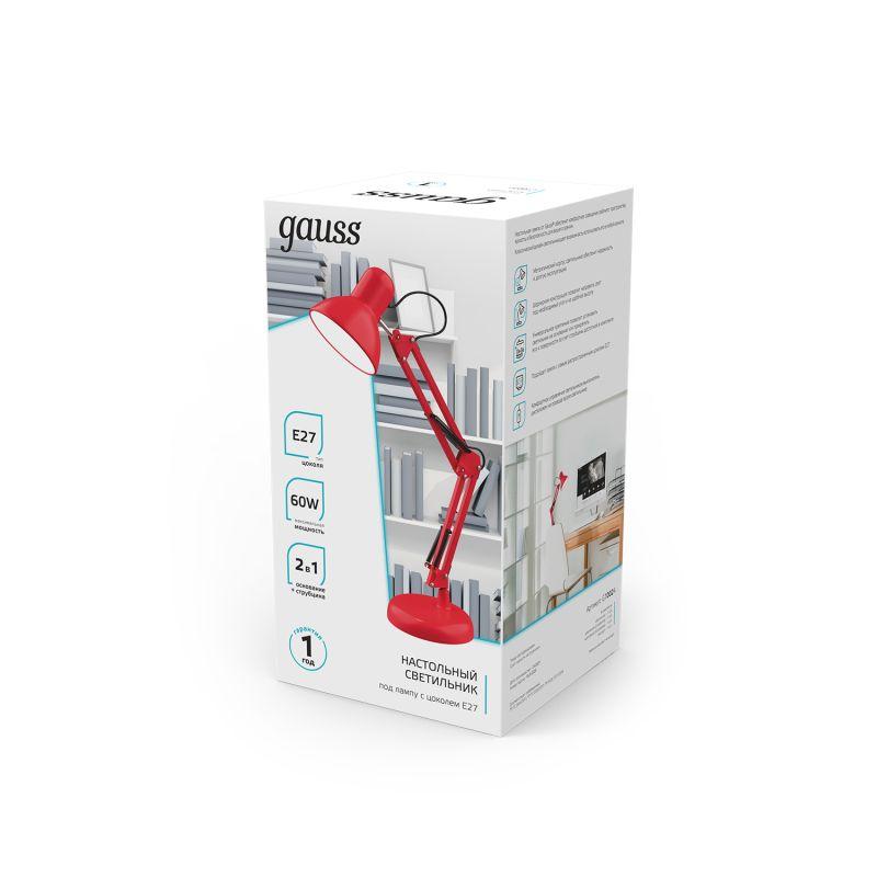  Светильник GTL 60Вт E27 струбцина и основание красн. GAUSS GT0024 фото в каталоге от BTSprom.by