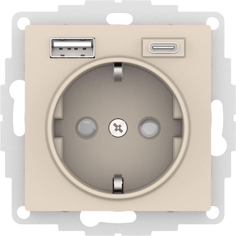 розетка atlasdesign 16а с 2-мя заряд. устройствами usb тип a+c 5в/2.4а 2х5в/1.2а механизм беж. se atn000232 от BTSprom.by