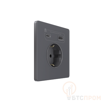 розетка сп systeme infinity 16а 250в с заземл. и заряд. устр. usb а+с 20вт защ. шторки вулканический пепел se fse000732 от BTSprom.by