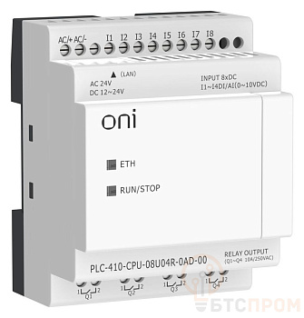 модуль цпу плк 410 4 di 4 ui (0-10 в/di) 4 ro 12в-24в dc или 24в ac с ethernet портом без экрана oni plc-410-cpu-08u04r-0ad-00 от BTSprom.by