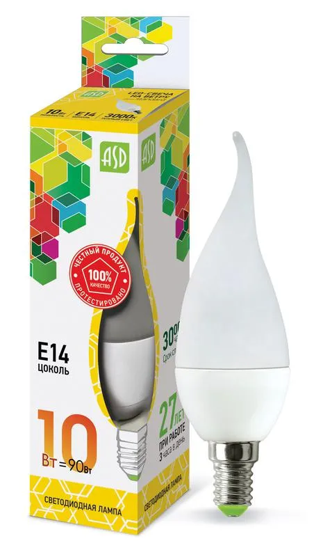 лампа светодиодная led-свеча на ветру-standard 10вт 230в e14 3000к 900лм asd 4690612024615 от BTSprom.by