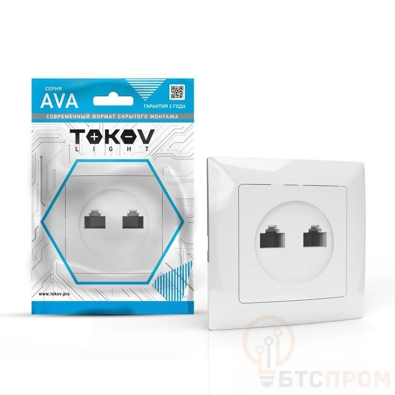 Розетка компьютерная 2-м СП AVA в сборе бел. TOKOV LIGHT TKL-AV-RC2-C01 фото в каталоге от BTSprom.by