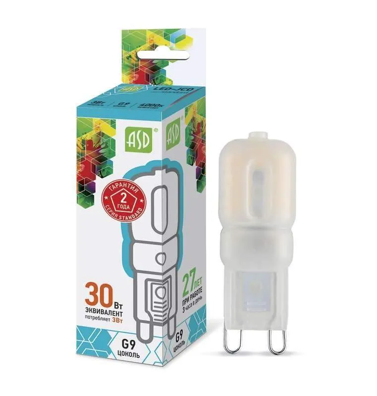 лампа светодиодная led-jcd-standard 3вт капсульная 4000к нейтр. бел. g9 270лм 160-260в asd 4690612003306 от BTSprom.by